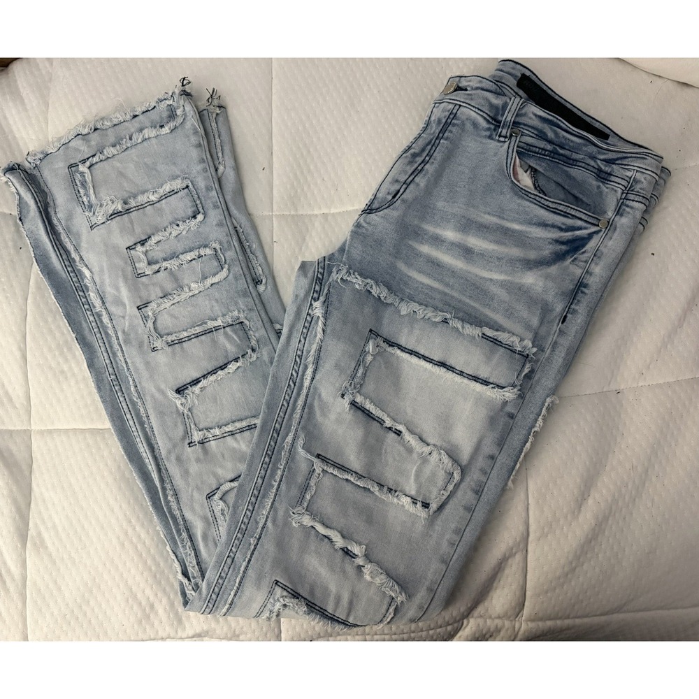 Rockstar Original Jeans Mens 38 Blue Denim Distressed Ultra Stacked Slim
